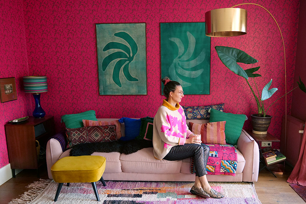 Printmaker Esther Rozendal Enkelartstudio Binnenstebuiten kleurrijk huis