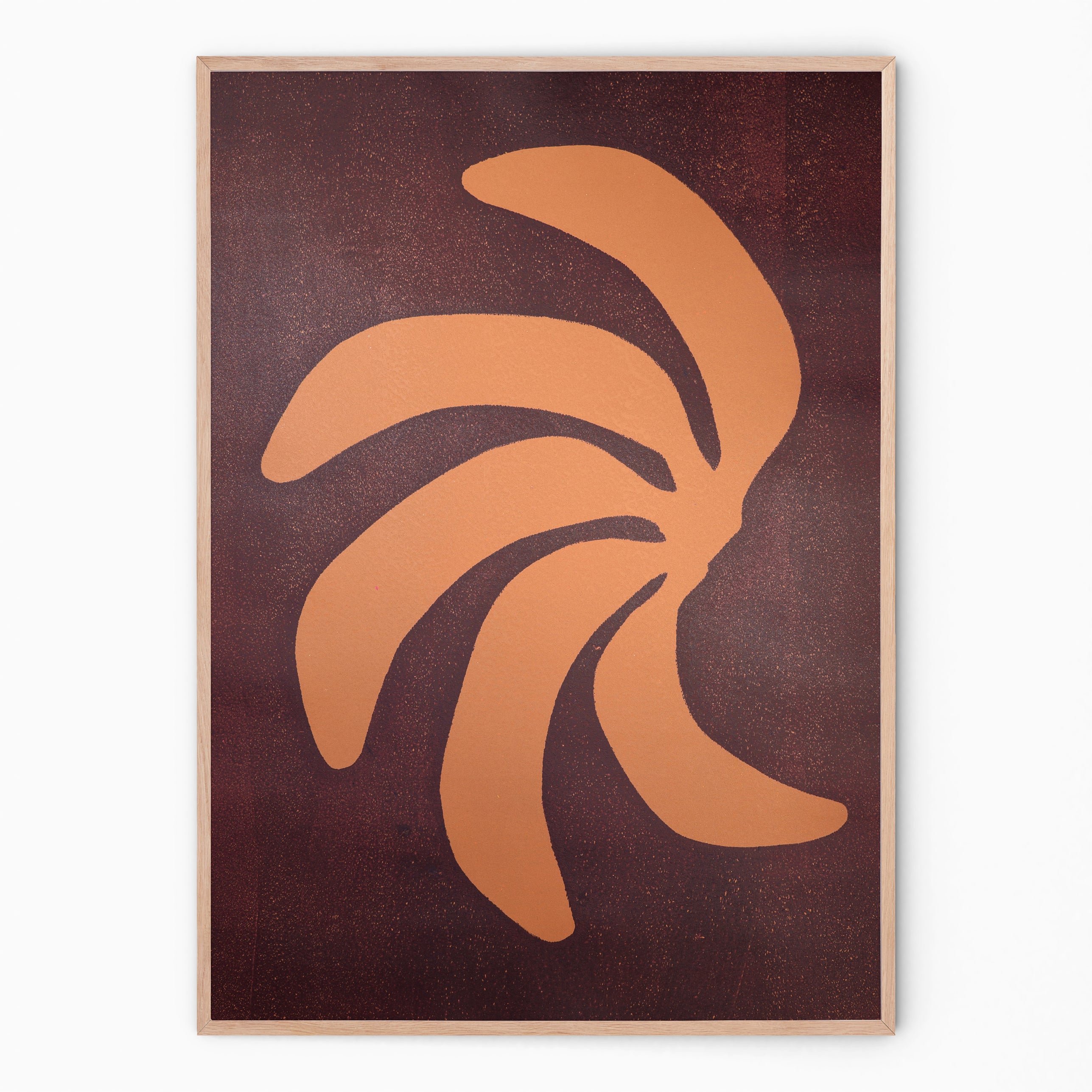 Handmade wall art with aubergine and peach bananas I Handmade poster Enkel Art Studio