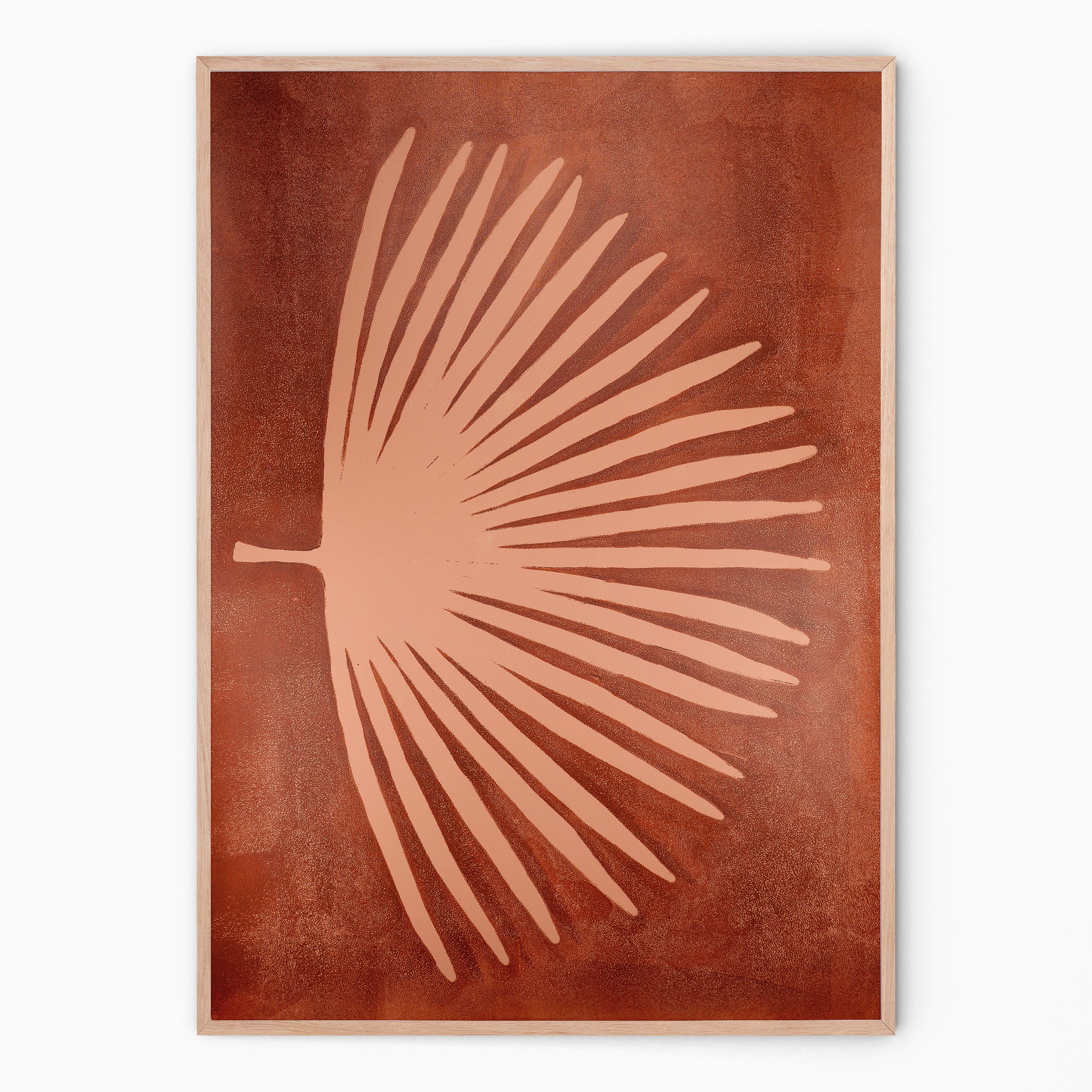 Terra and nude botanical print with palm branch I Handmade poster Enkel Art Studio