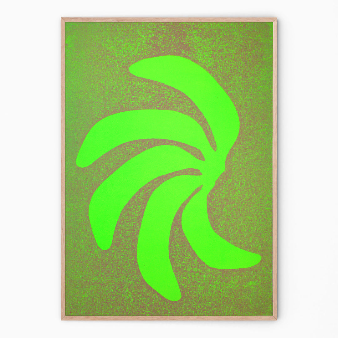 Handmade wall art with electric green bananas I Handmade poster Enkel Art Studio