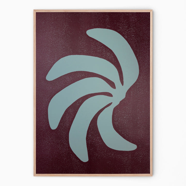 Handmade wall art with soft blue and aubergine bananas I Handmade poster Enkel Art Studio