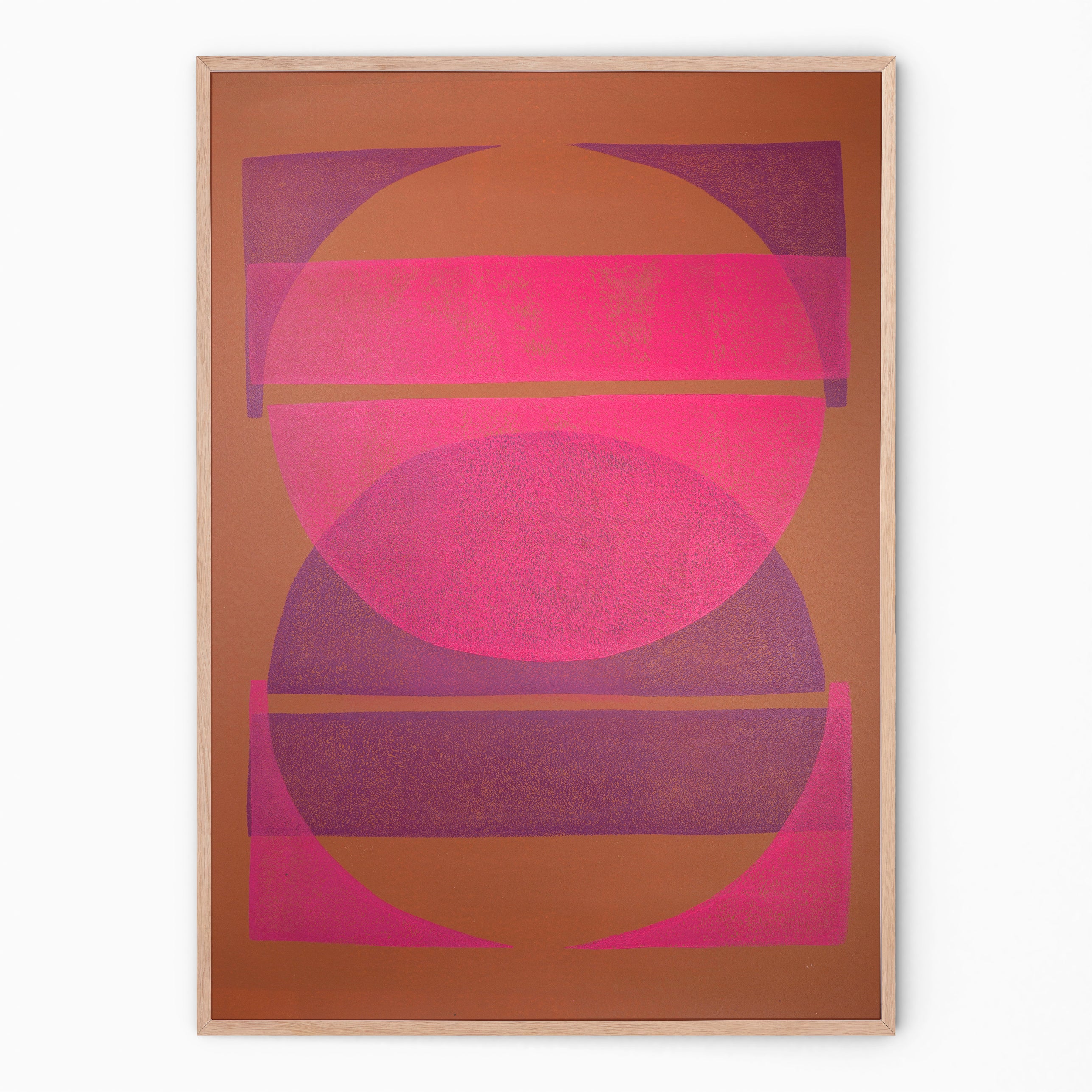 Bright pink and terra Masala sunset art print Handmade poster Enkel Art Studio