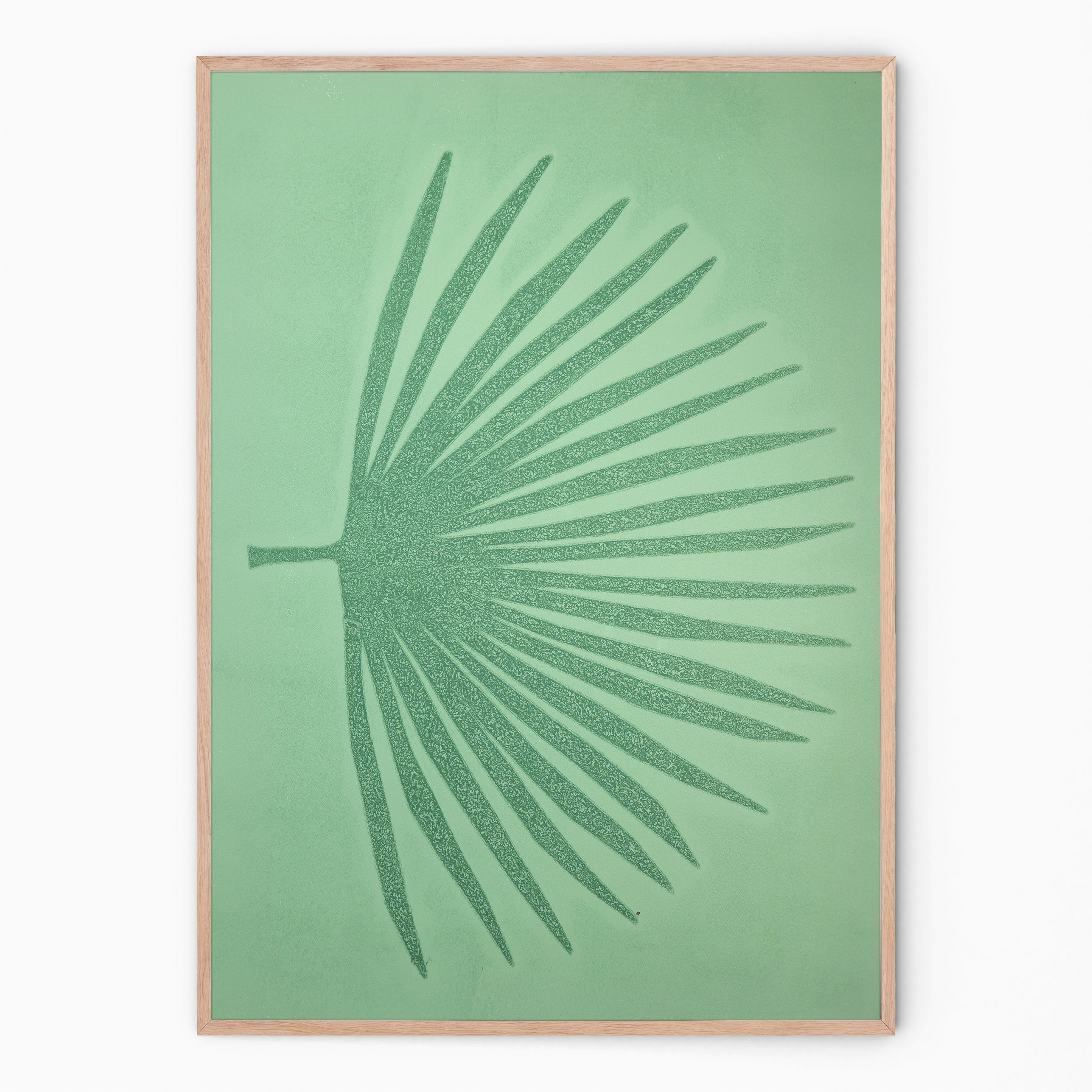 Mint green botanical print with palm branch I Handmade poster Enkel Art Studio