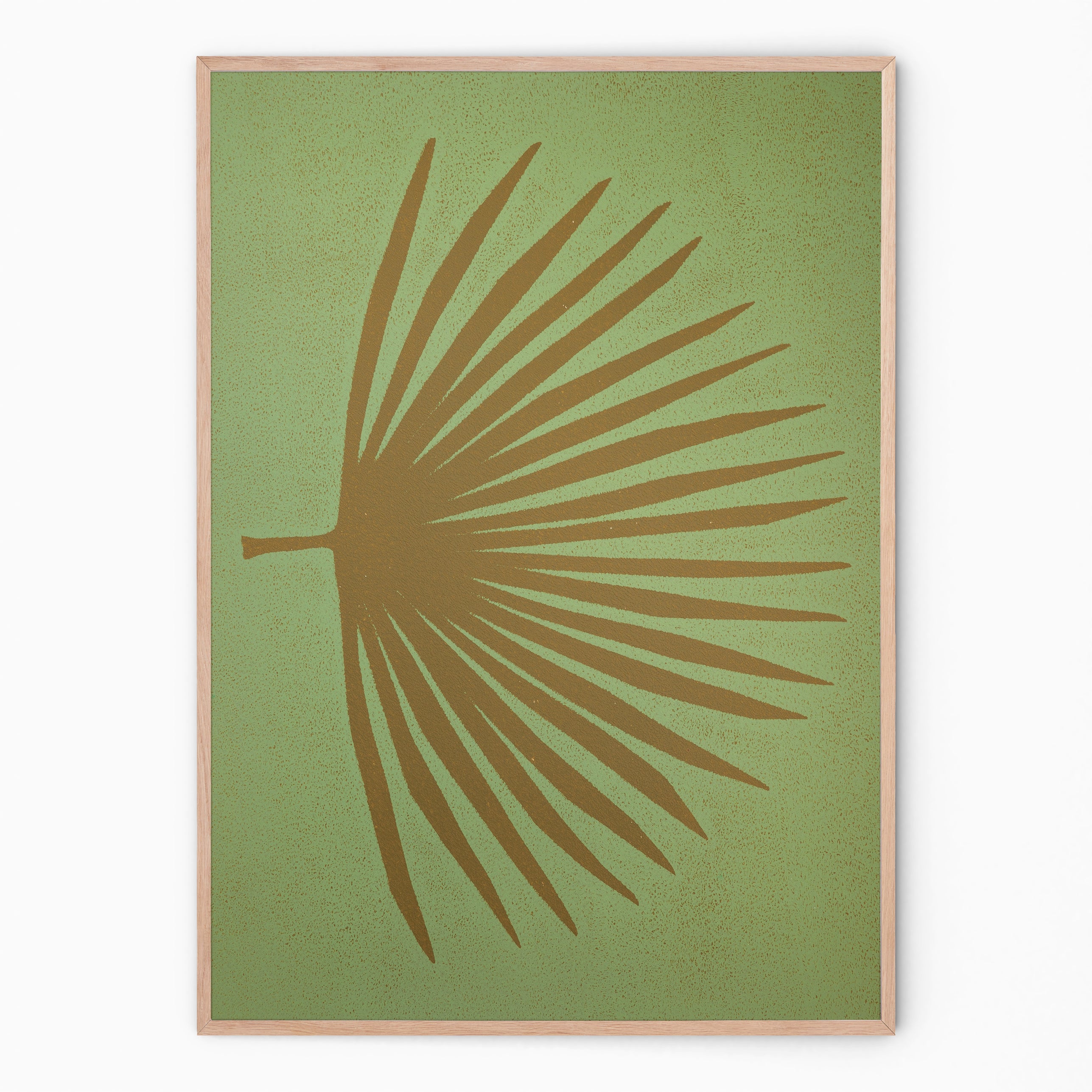 Pistachio and ochre botanical print with palm branch I Handmade poster Enkel Art Studio