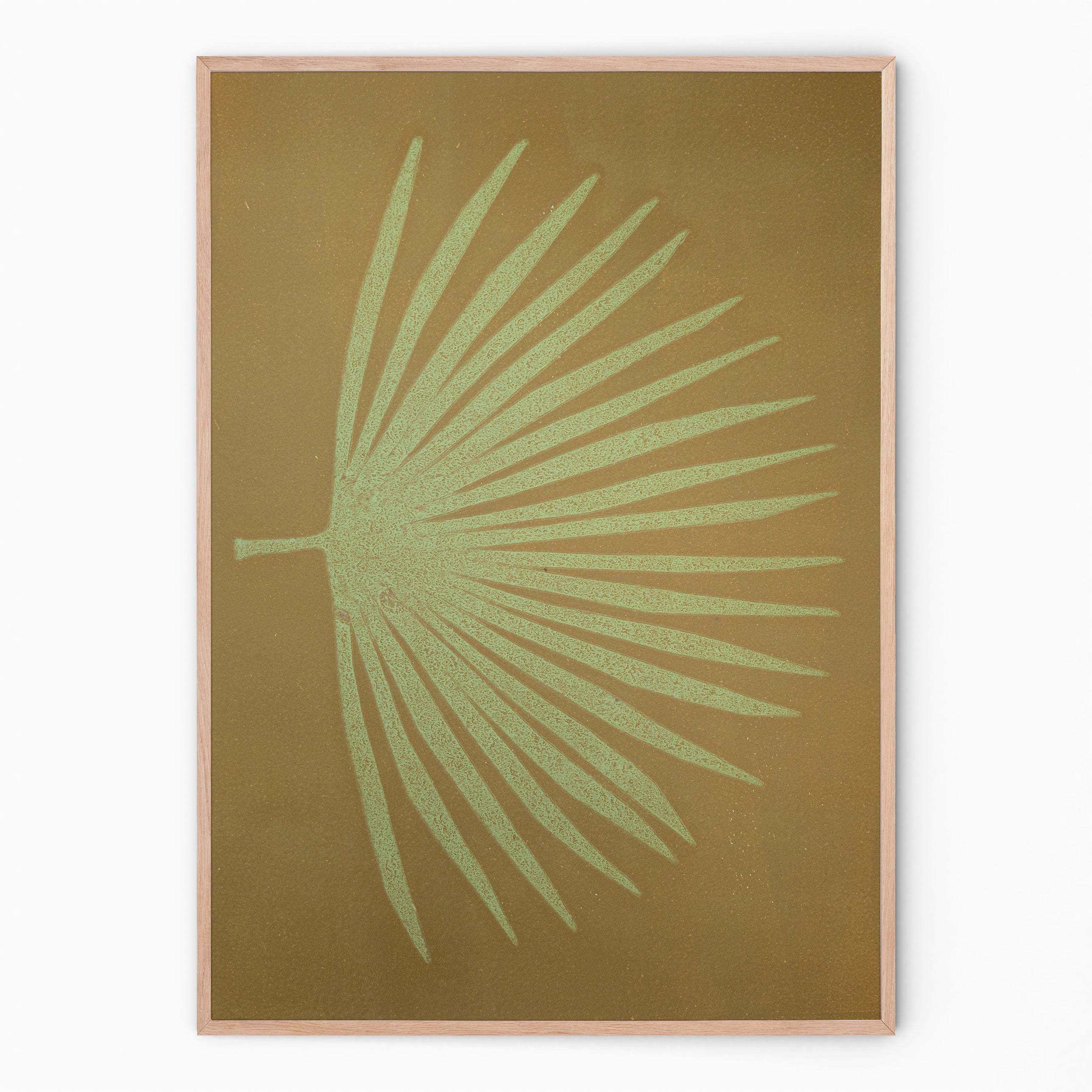 Green ochre botanical print with palm branch I Handmade poster Enkel Art Studio