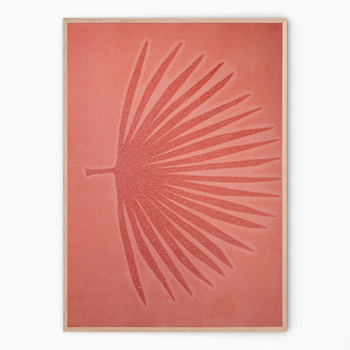 Peach and red botanical print with palm branch I Handmade poster Enkel Art Studio