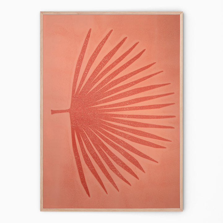 Peach and red botanical print with palm branch I Handmade poster Enkel Art Studio