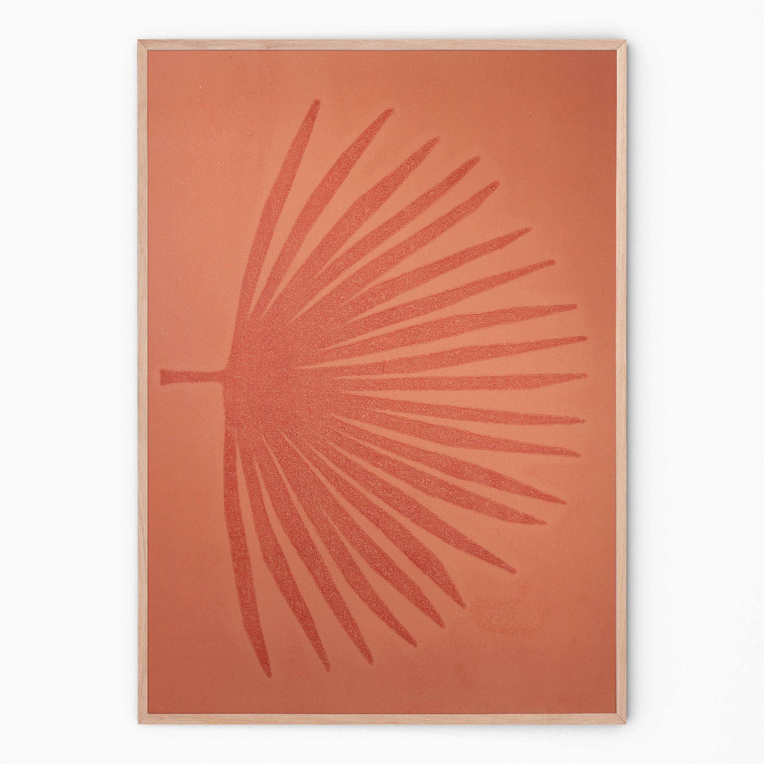 Soft orange botanical print with palm branch I Handmade poster Enkel Art Studio