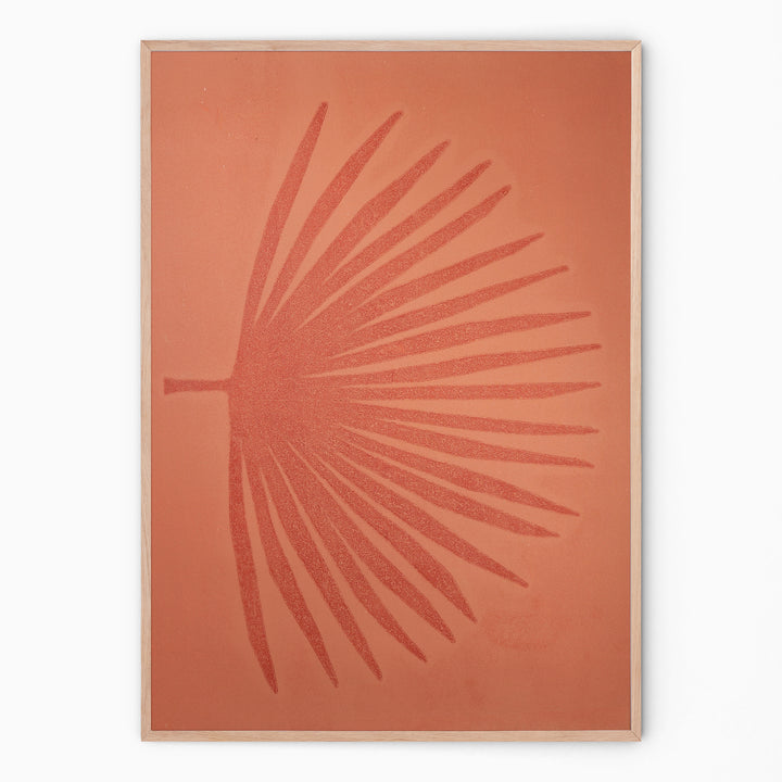Soft orange botanical print with palm branch I Handmade poster Enkel Art Studio