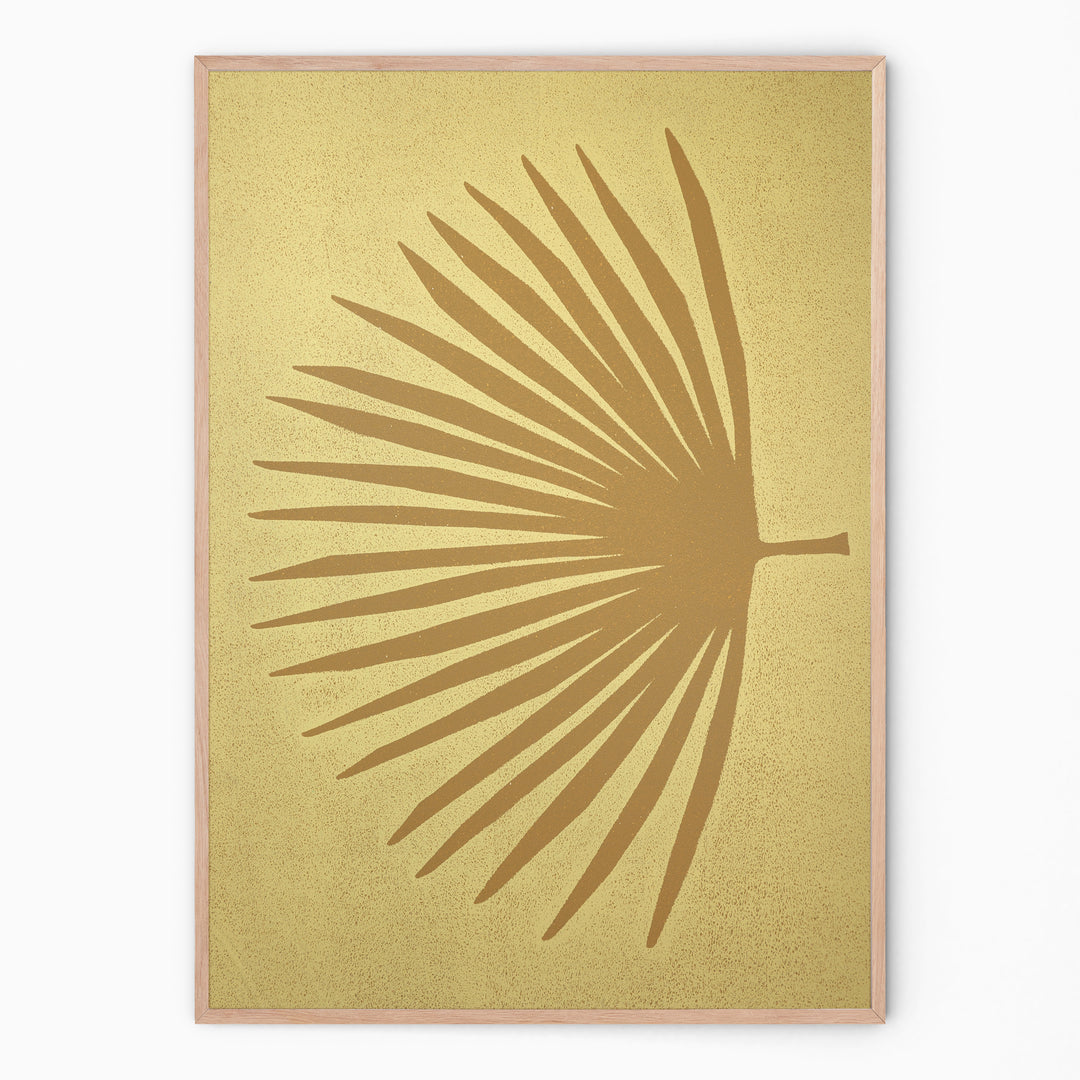 Ochre botanical print with palm branch I Handmade poster Enkel Art Studio