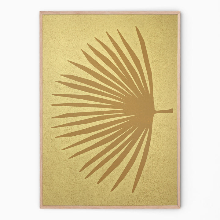 Ochre botanical print with palm branch I Handmade poster Enkel Art Studio