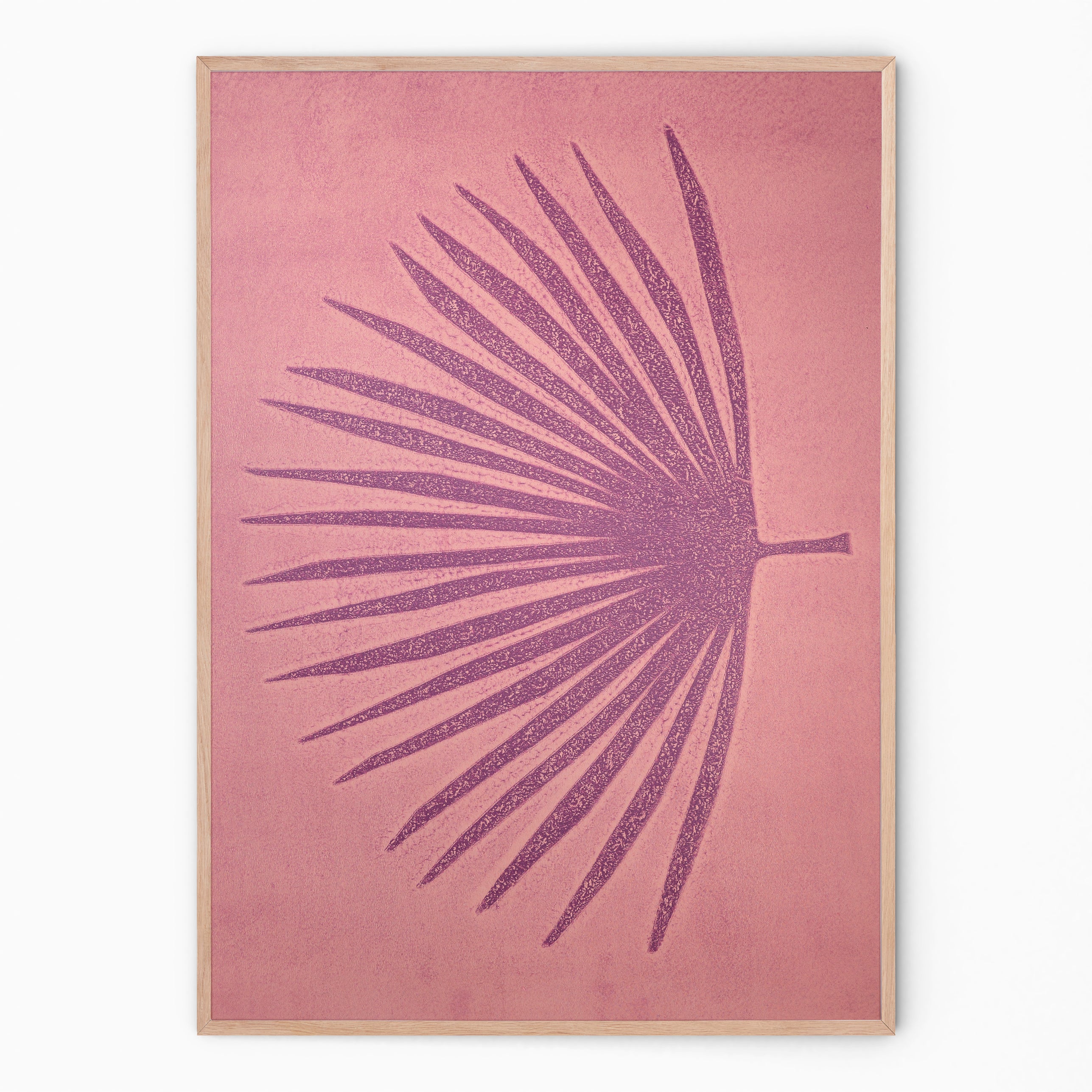 Soft pink and purple botanical print with palm branch I Handmade poster Enkel Art Studio