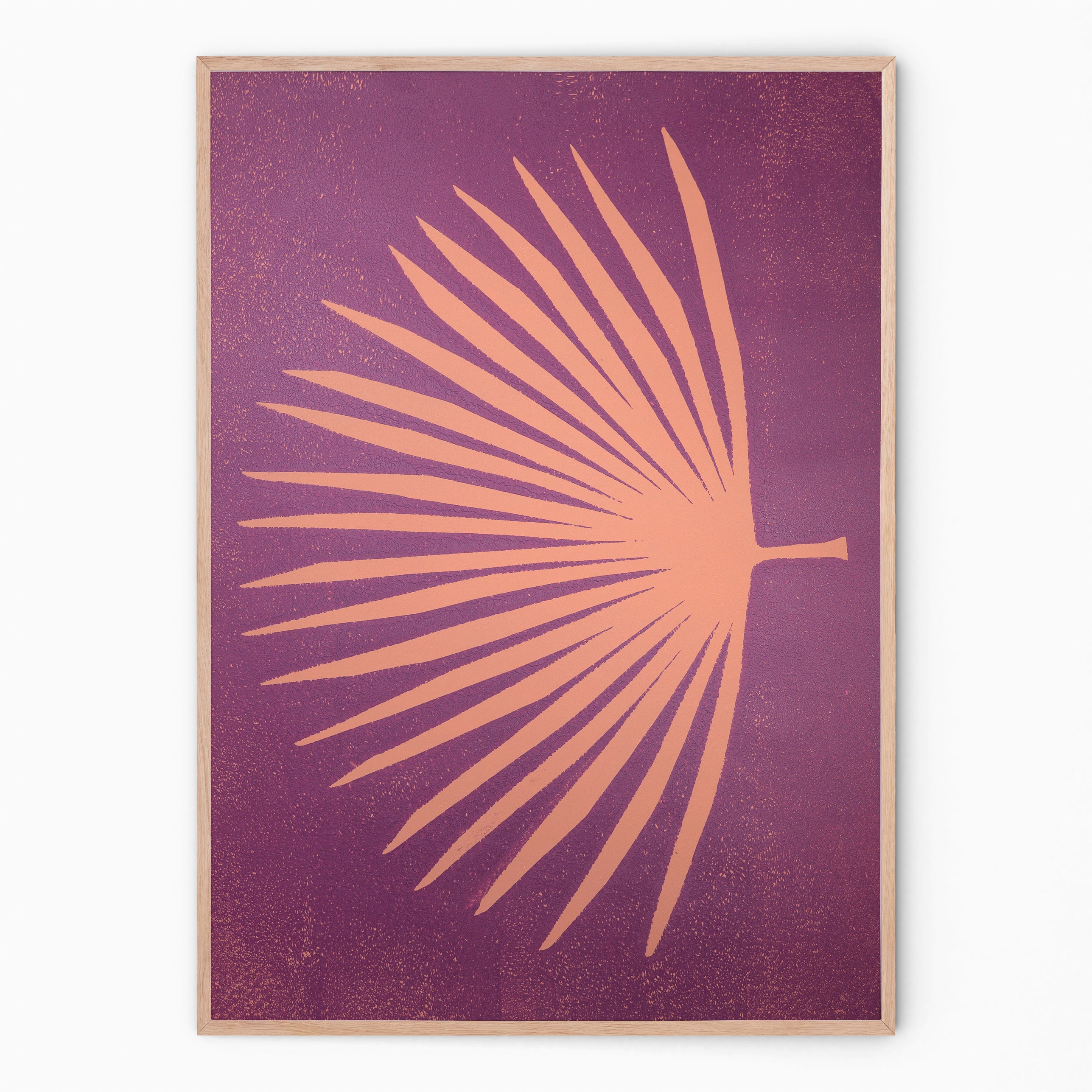 Purple and peach botanical print with palm branch I Handmade poster Enkel Art Studio