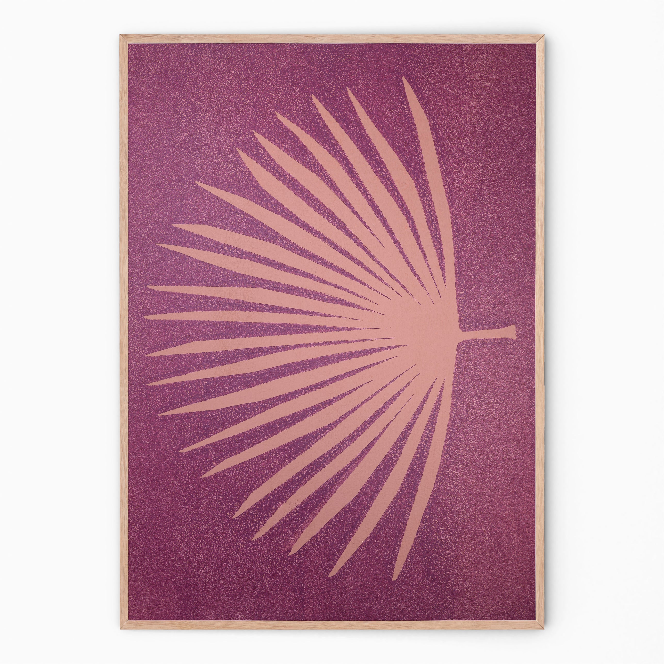 Purple and nude botanical print with palm branch I Handmade poster Enkel Art Studio