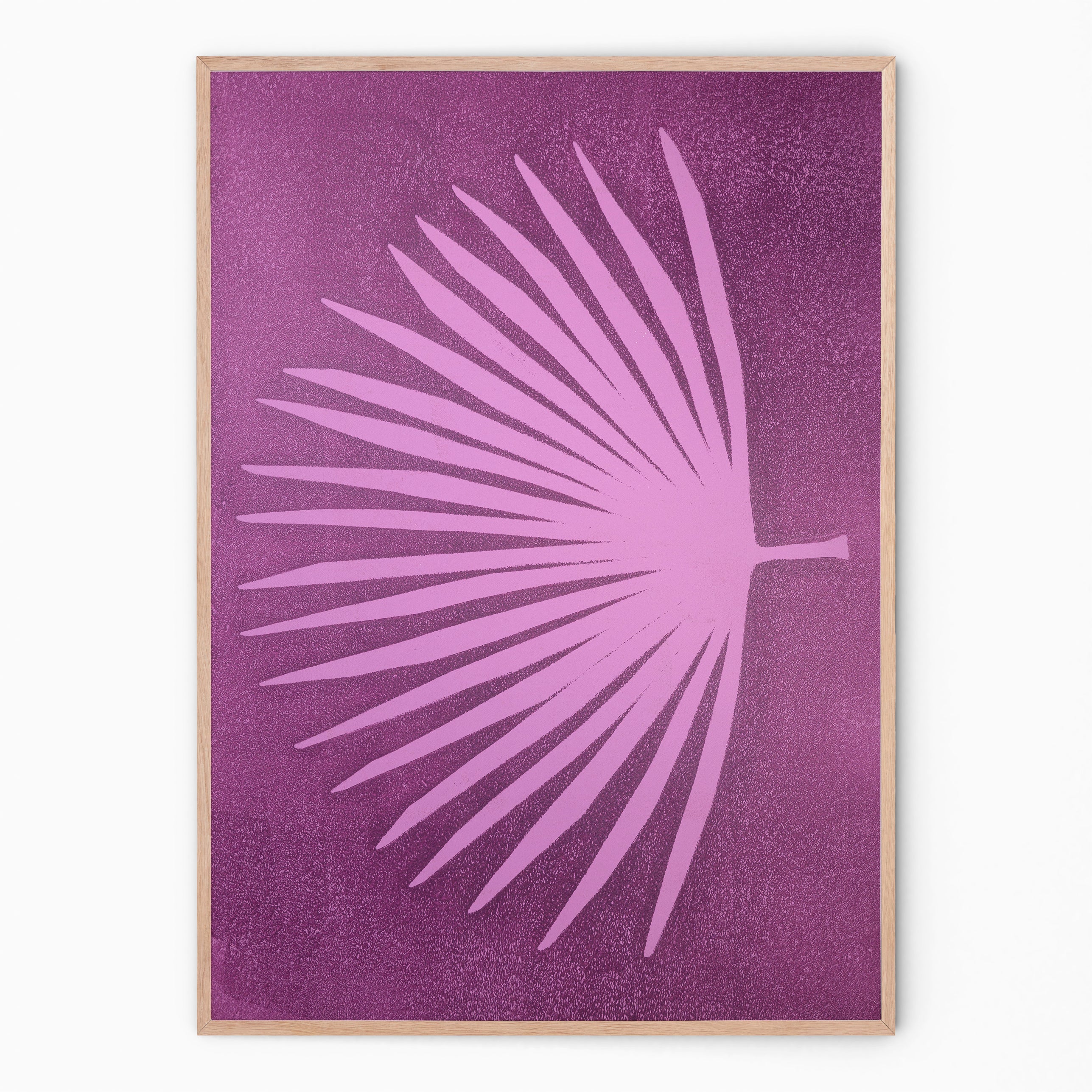 Purple botanical print with palm branch I Handmade poster Enkel Art Studio