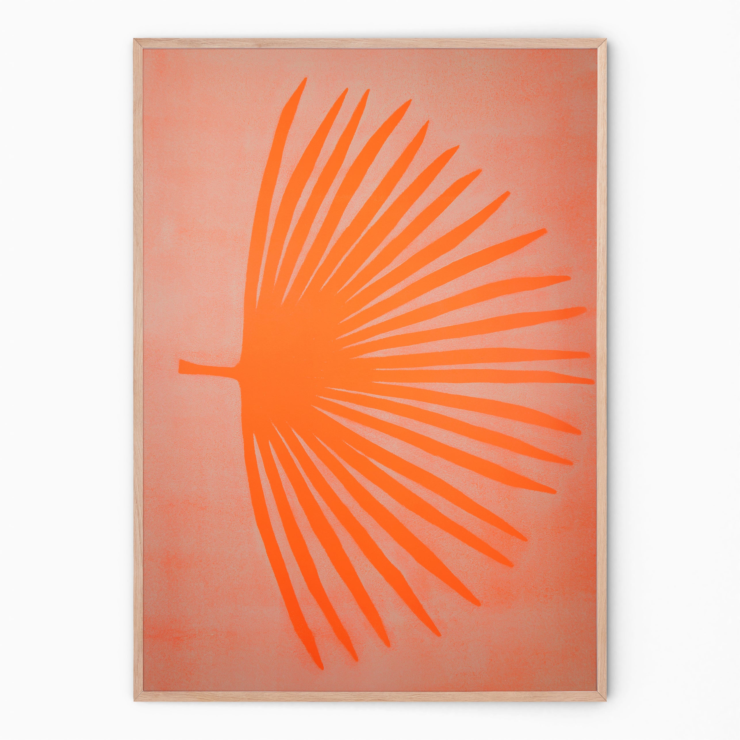 Peach botanical print with palm branch I Handmade poster Enkel Art Studio