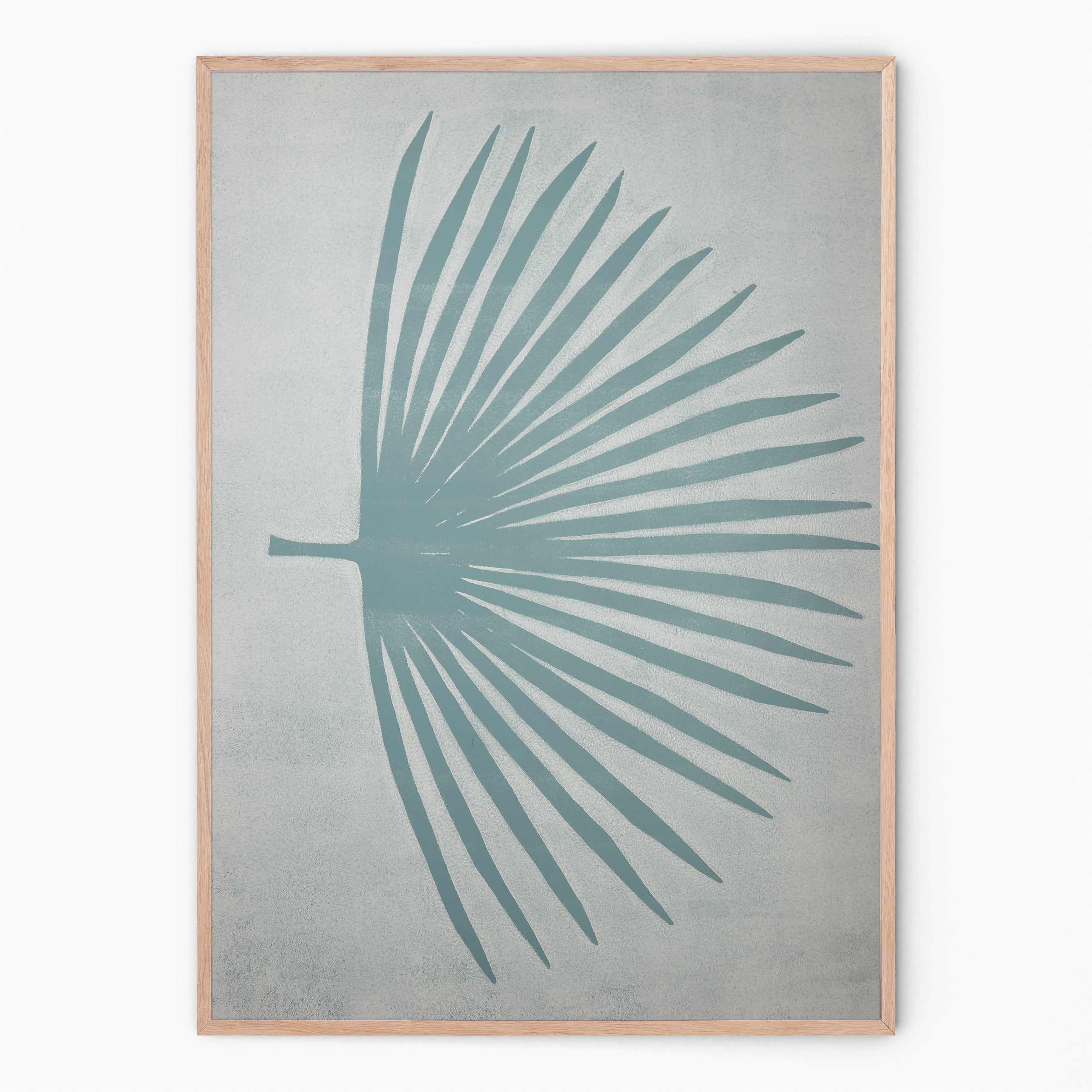 Soft blue botanical print with palm branch I Handmade poster Enkel Art Studio