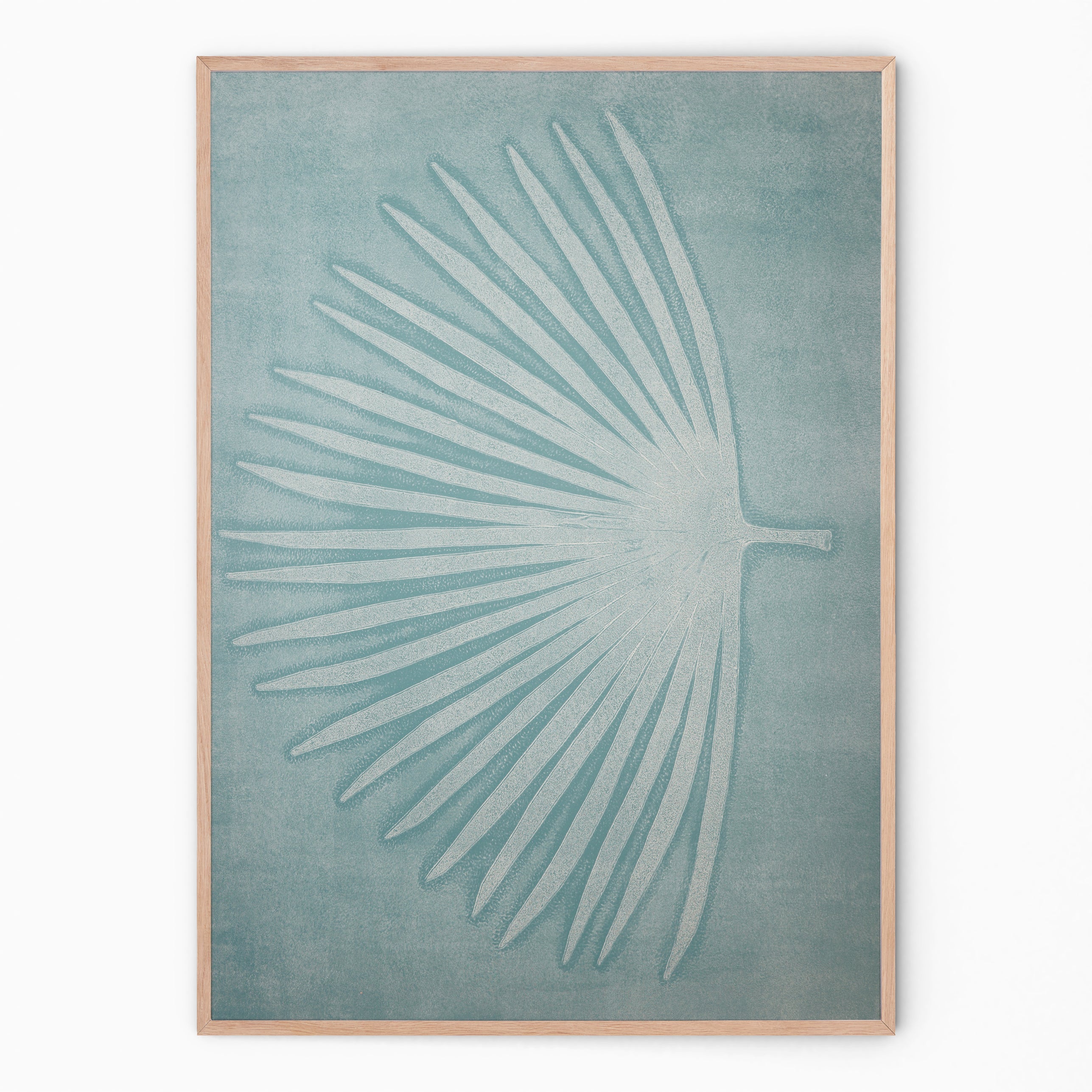 Soft blue botanical print with palm branch I Handmade poster Enkel Art Studio