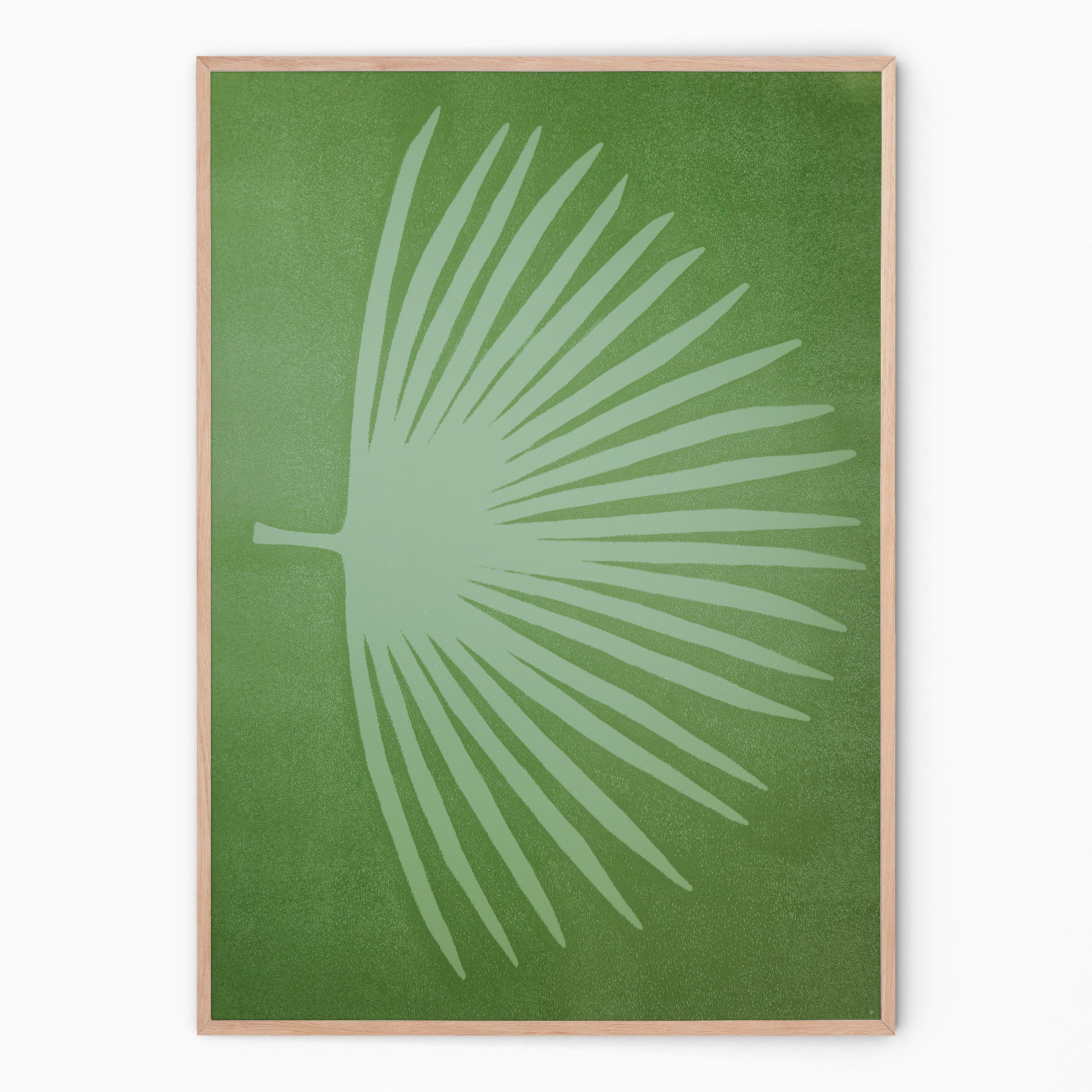 Frog green botanical print with palm branch I Handmade poster Enkel Art Studio