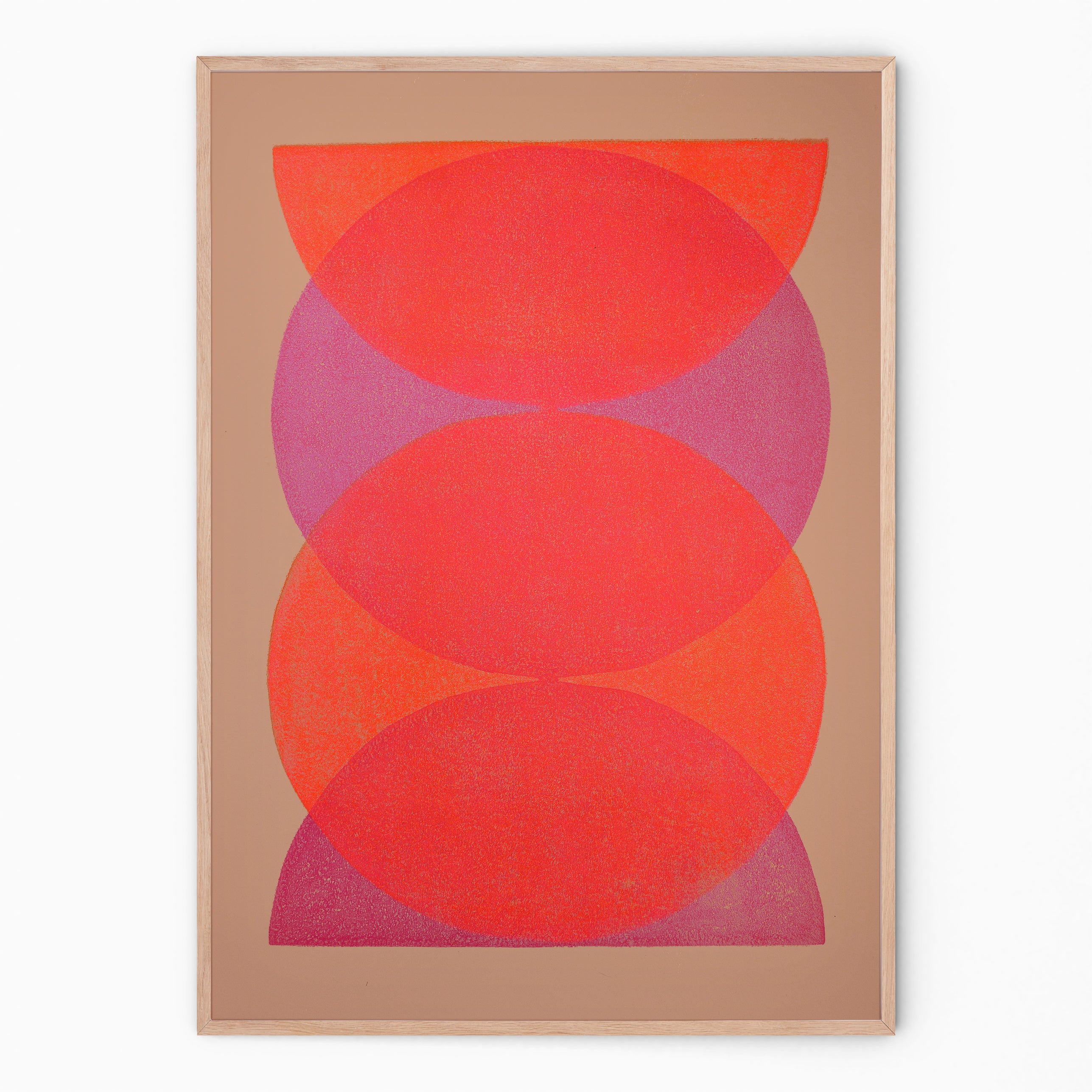 Fluor orange and pink Round wall decoration I Handmade poster Enkel Art Studio
