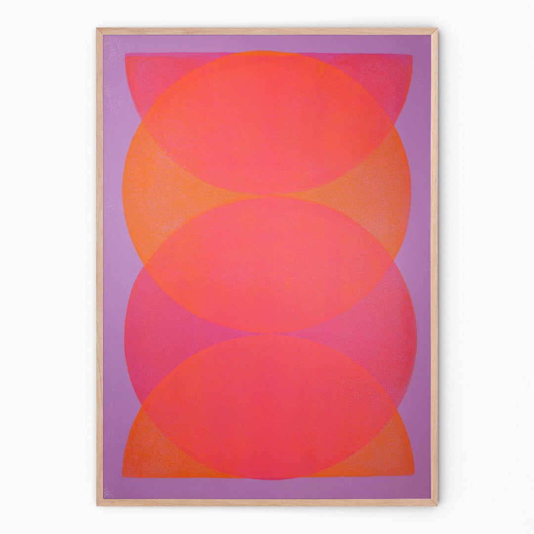 Large wall art in pink and lilac circular forms I Handmade poster Enkel Art Studio