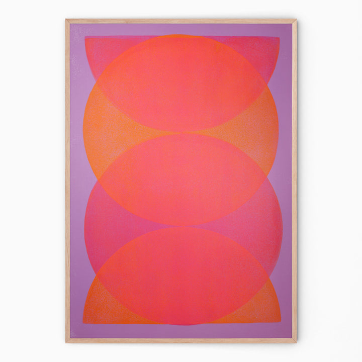 Large wall art in pink and lilac circular forms I Handmade poster Enkel Art Studio