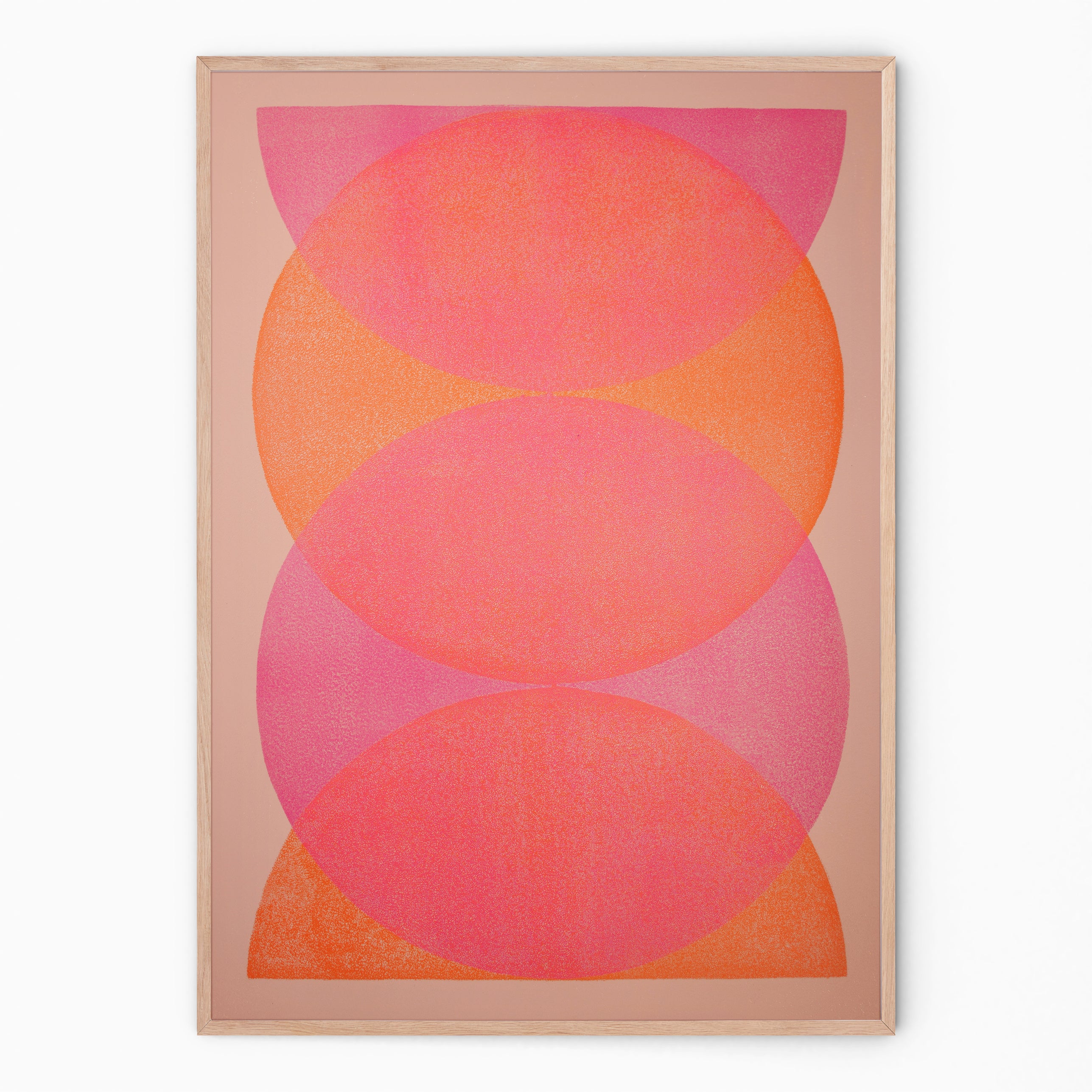 Large wall art in pink and orange circular forms I Handmade poster Enkel Art Studio