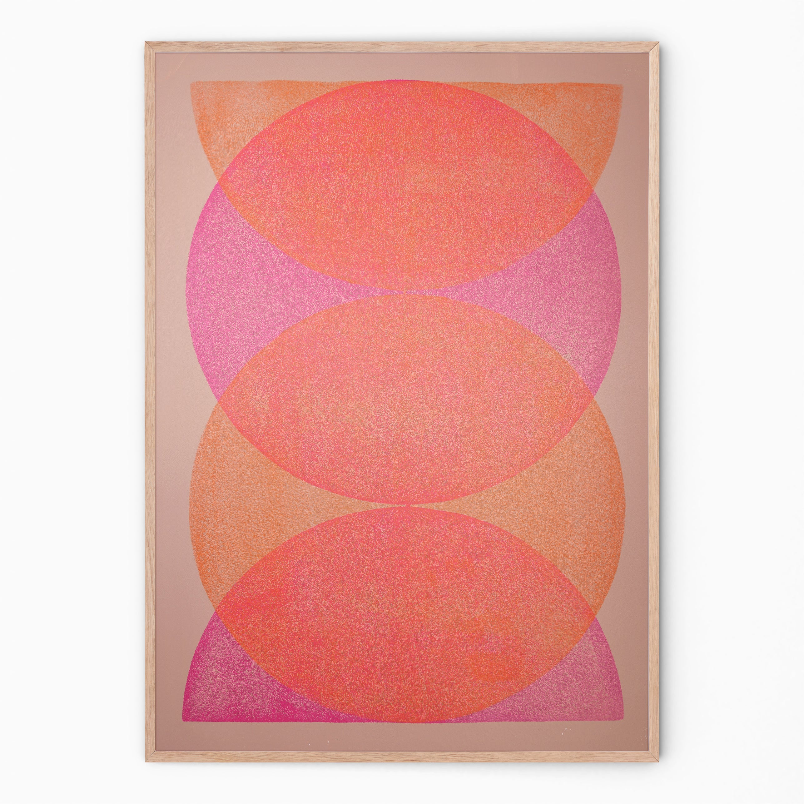 Large wall art in pink and orange circular forms I Handmade poster Enkel Art Studio