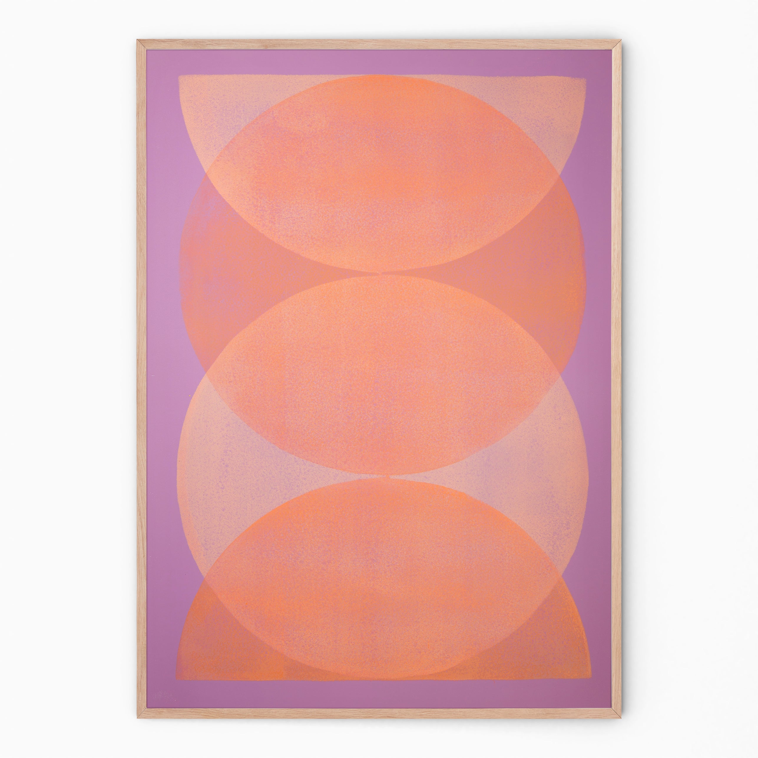 Large wall art in orange and lilac circular forms I Handmade poster Enkel Art Studio