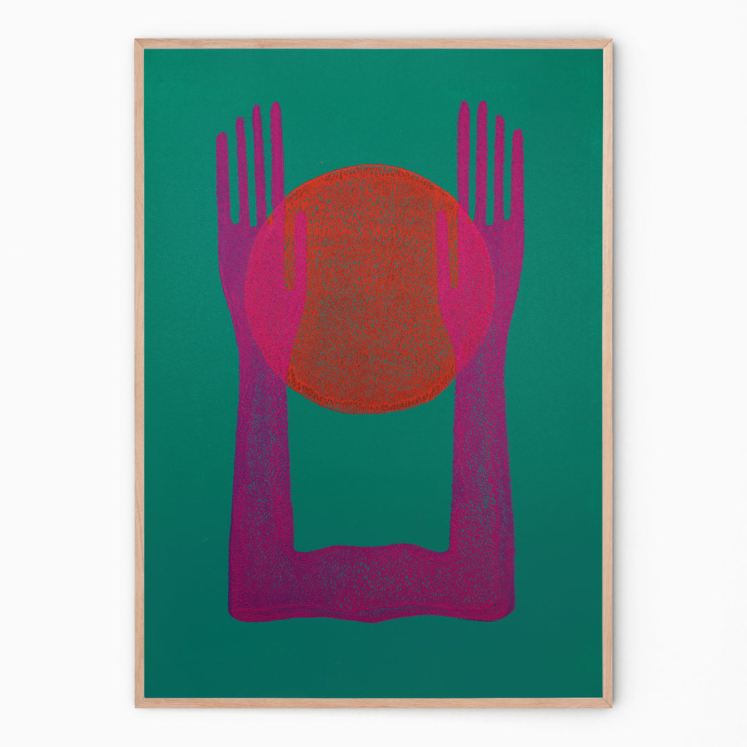 Handmade spiritual wall art with hieroglyphic soul sign I affirmation poster I Handmade poster with hands I Enkel Art Studio