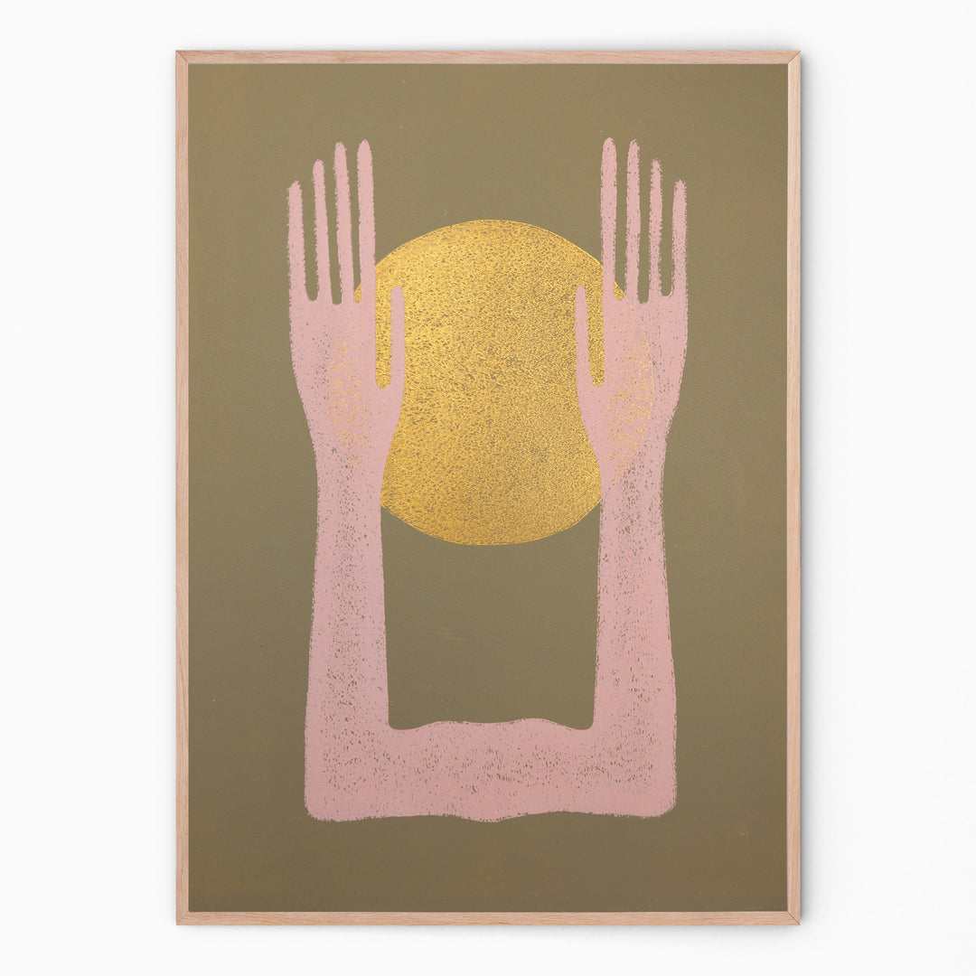Handmade spiritual wall art with hieroglyphic soul sign I affirmation poster I Handmade poster with hands I Enkel Art Studio