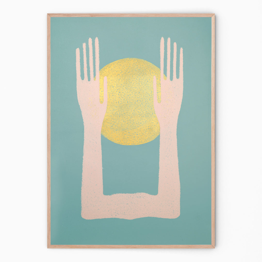 Handmade spiritual wall art with hieroglyphic soul sign I affirmation poster I Handmade poster with hands I Enkel Art Studio
