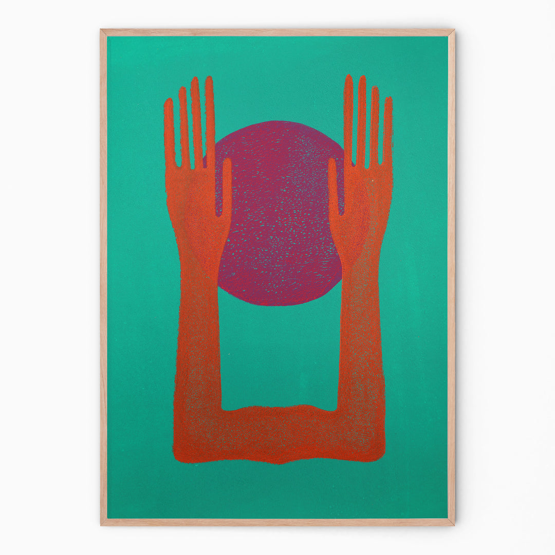 Handmade spiritual wall art with hieroglyphic soul sign I affirmation poster I Handmade poster with hands I Enkel Art Studio