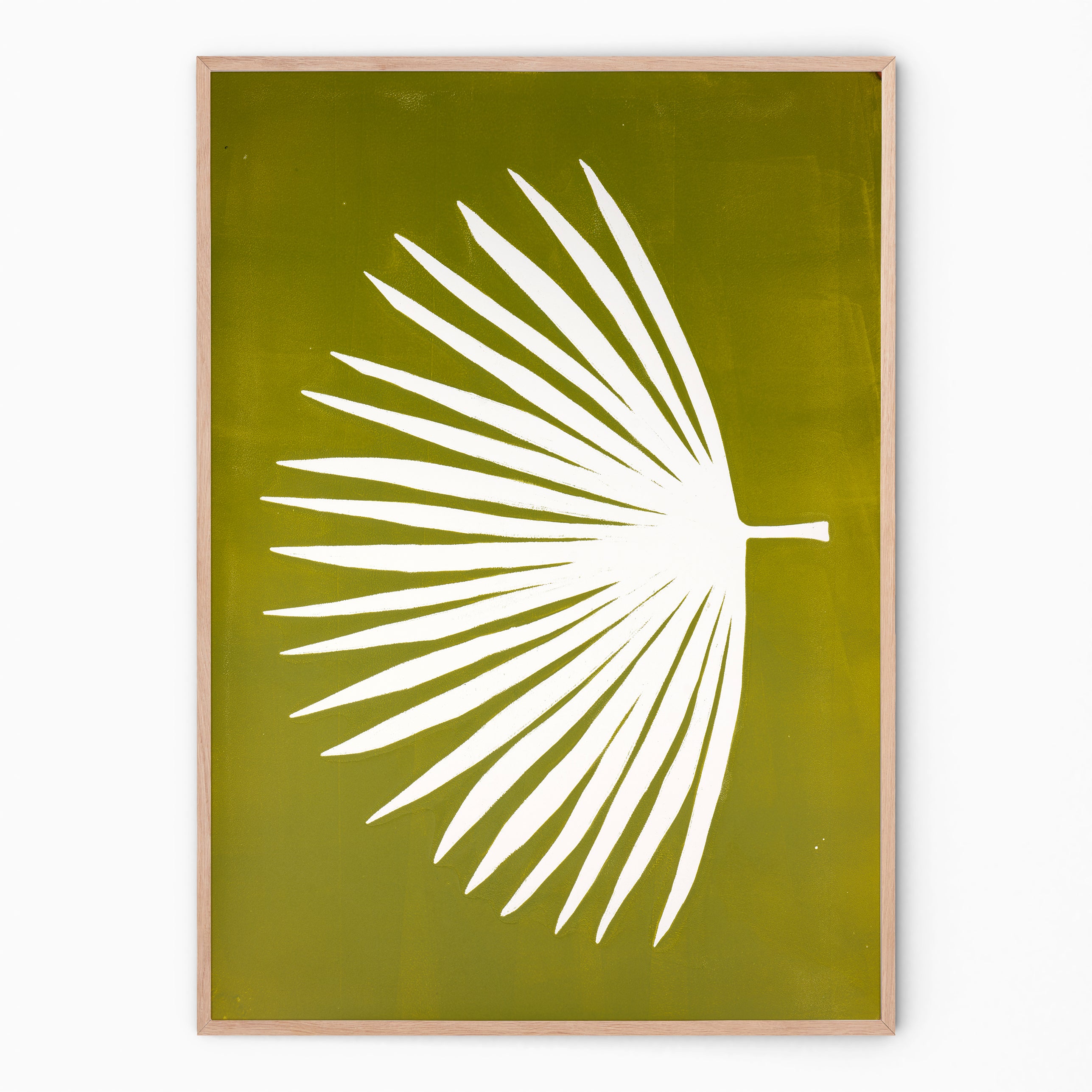 Green wall art in palm leaf shape | monoprint | Enkel Art Studio