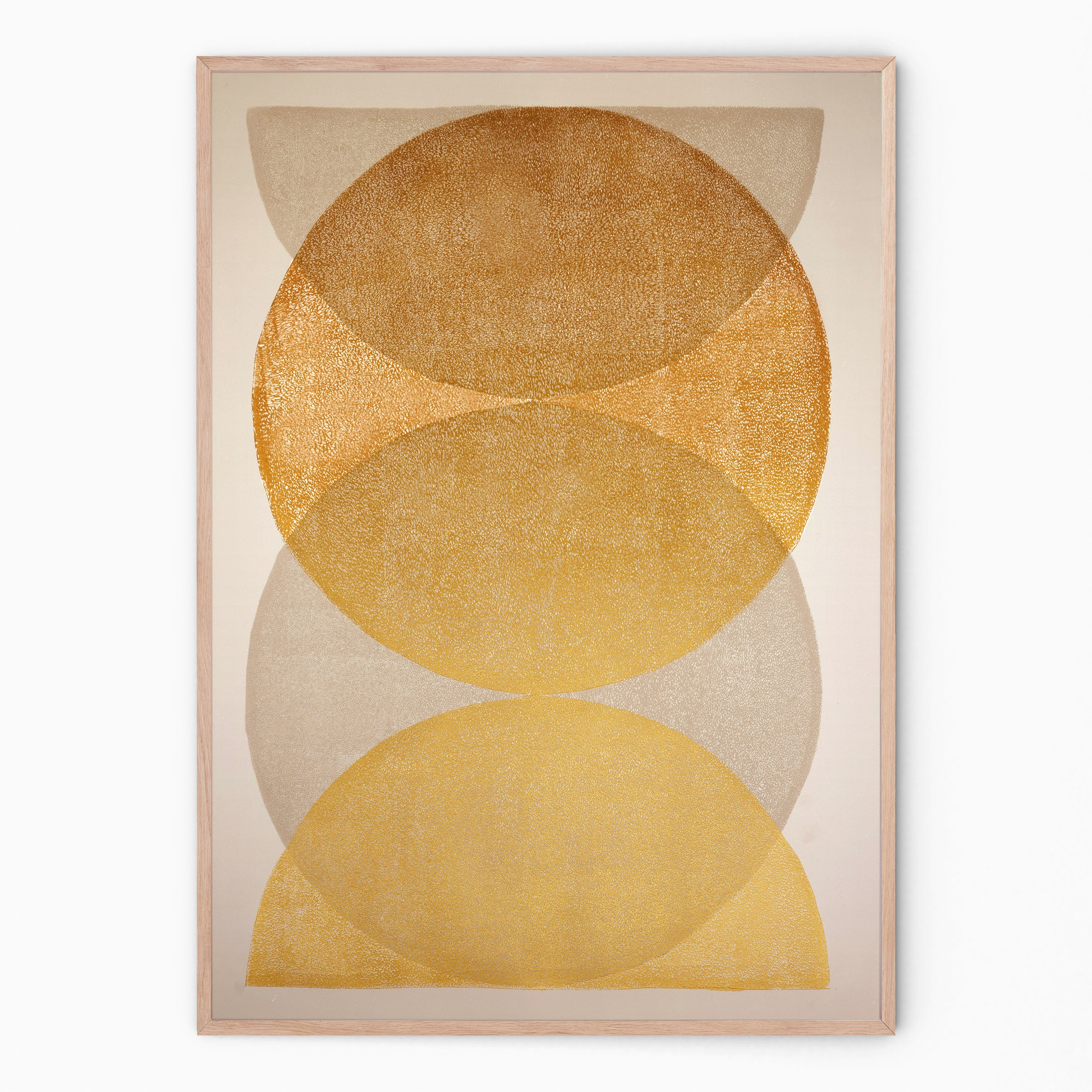 Large wall art in light beige and gold circular forms I Handmade poster Enkel Art Studio