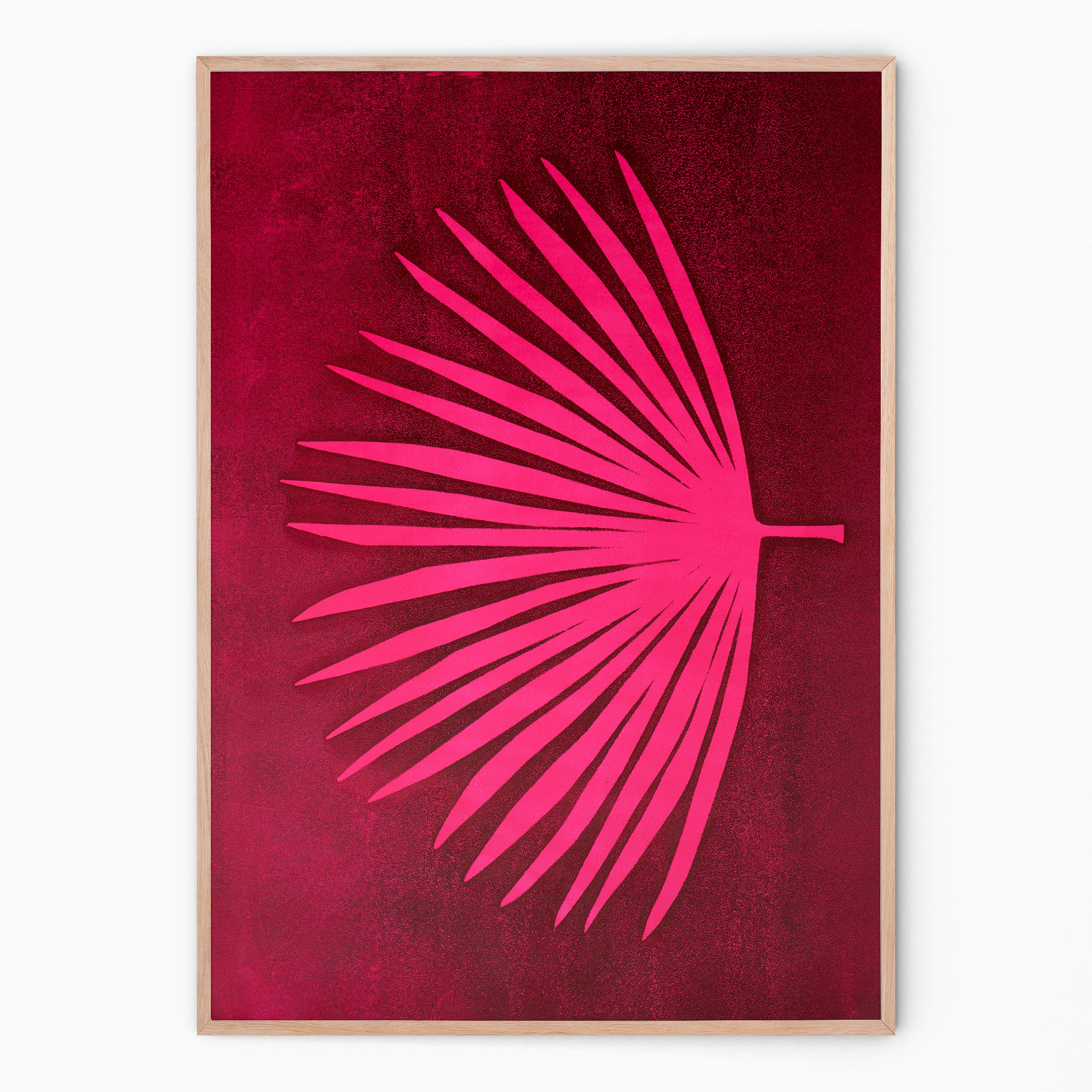 Pink abstract art in palm leaf shape | gallery wall | Enkel Art Studio