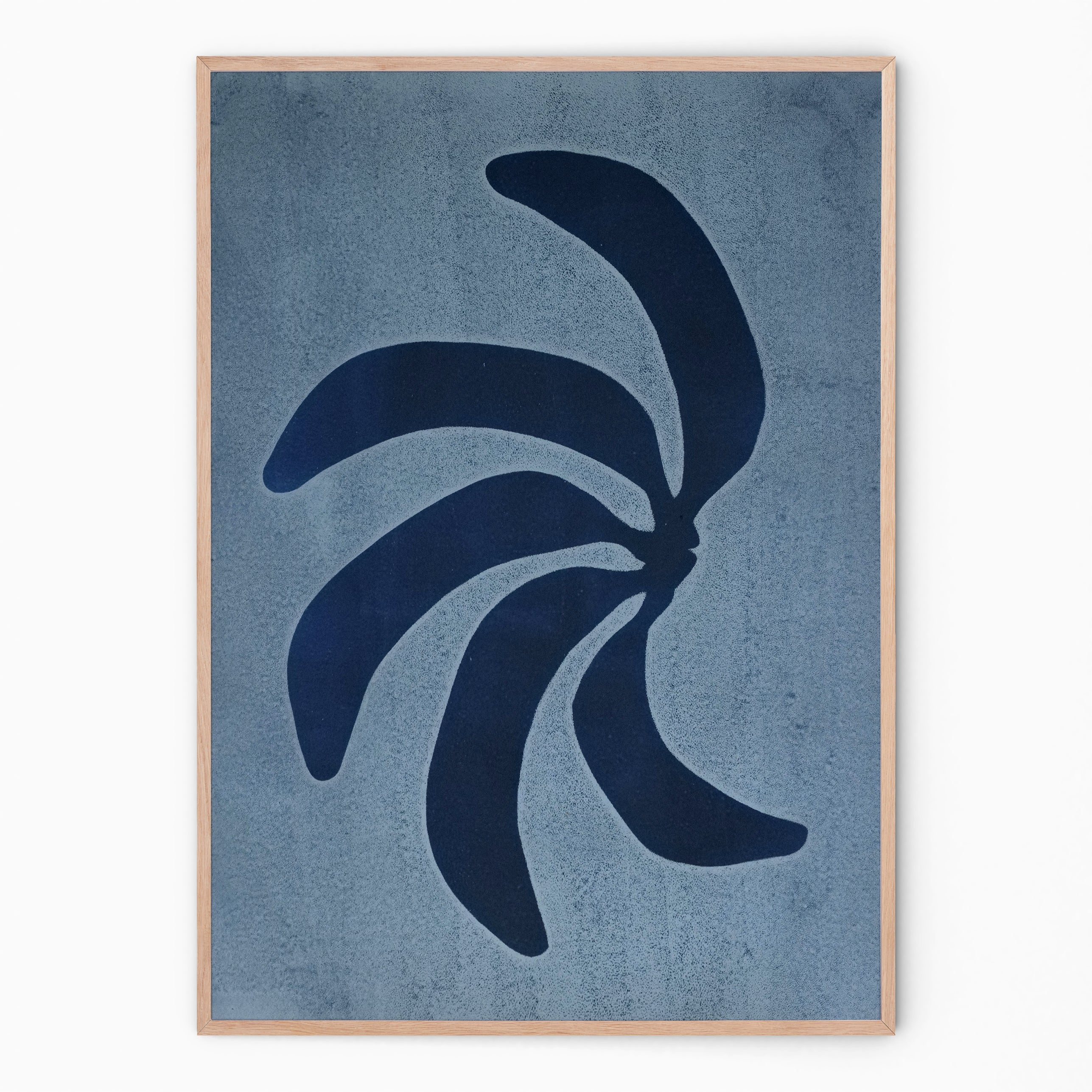 Navy blue wall art in curved shapes | monoprint | Enkel Art Studio