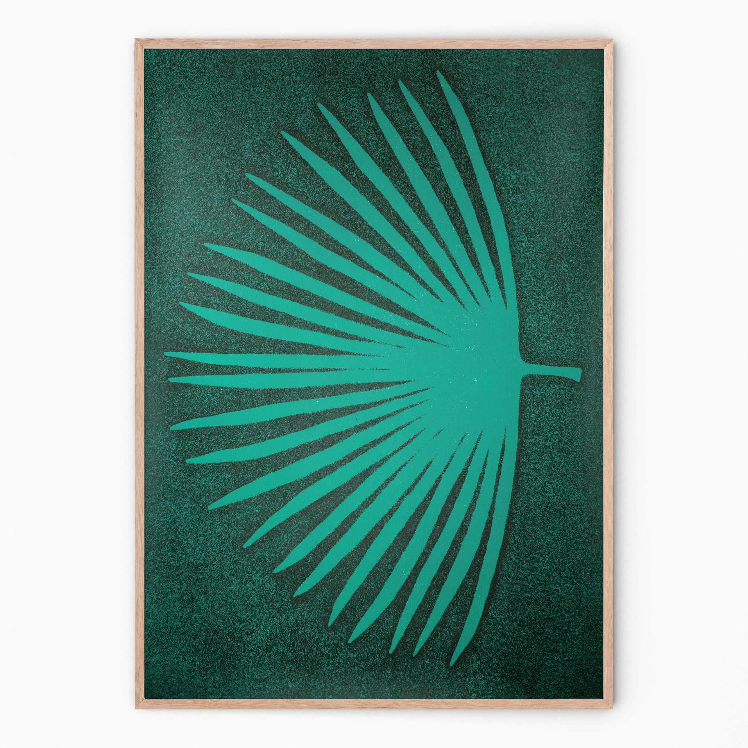 Emerald botanical print with palm branch I Handmade poster Enkel Art Studio