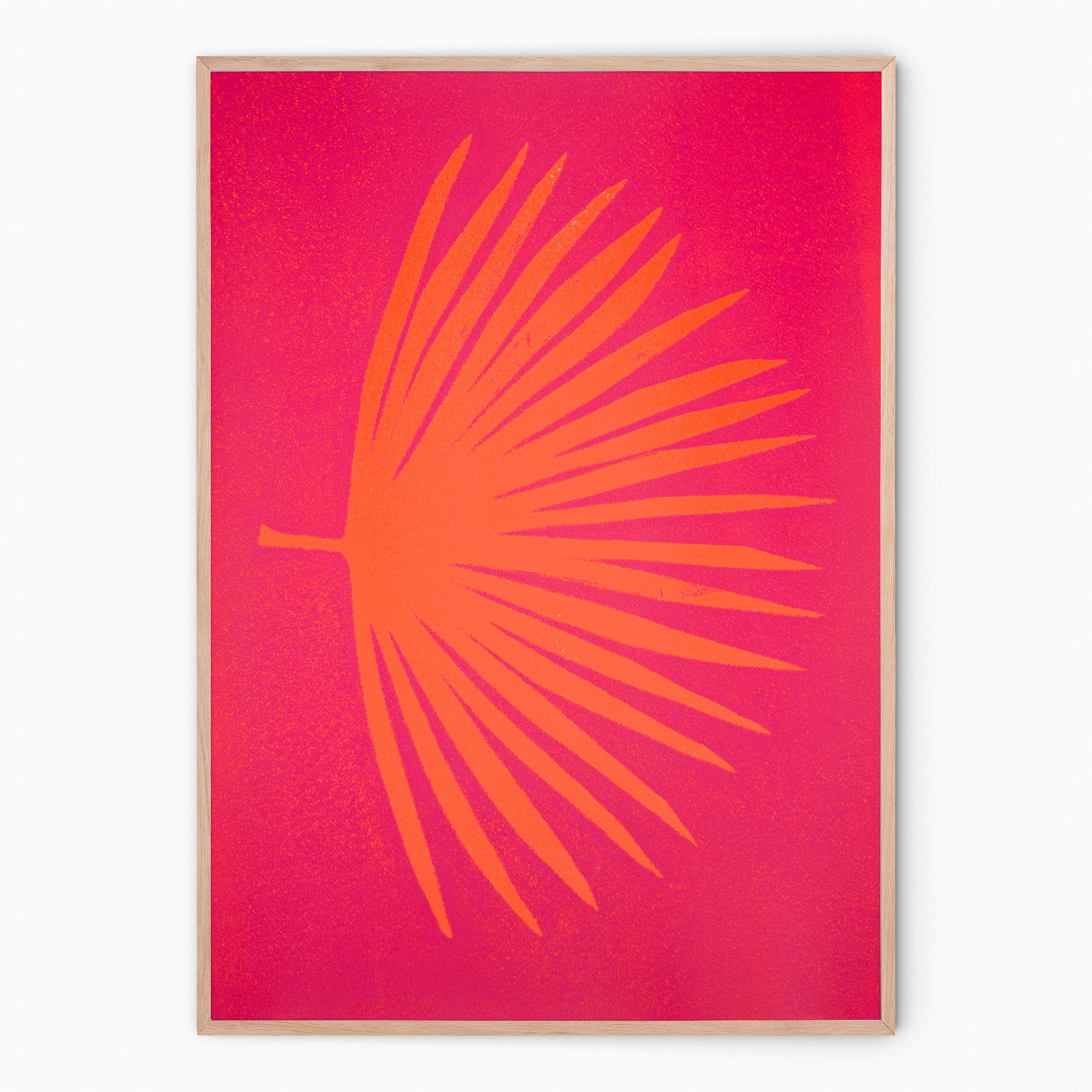 Fuchsia and orange botanical print with palm branch I Handmade poster Enkel Art Studio