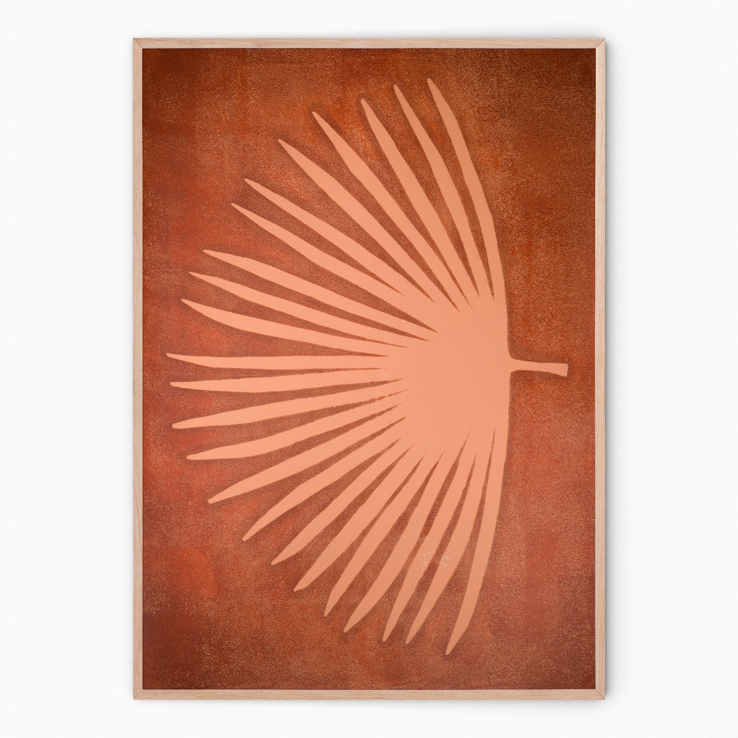 Terracotta botanical print with palm branch I Handmade poster Enkel Art Studio