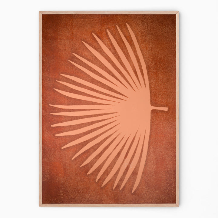 Terracotta botanical print with palm branch I Handmade poster Enkel Art Studio