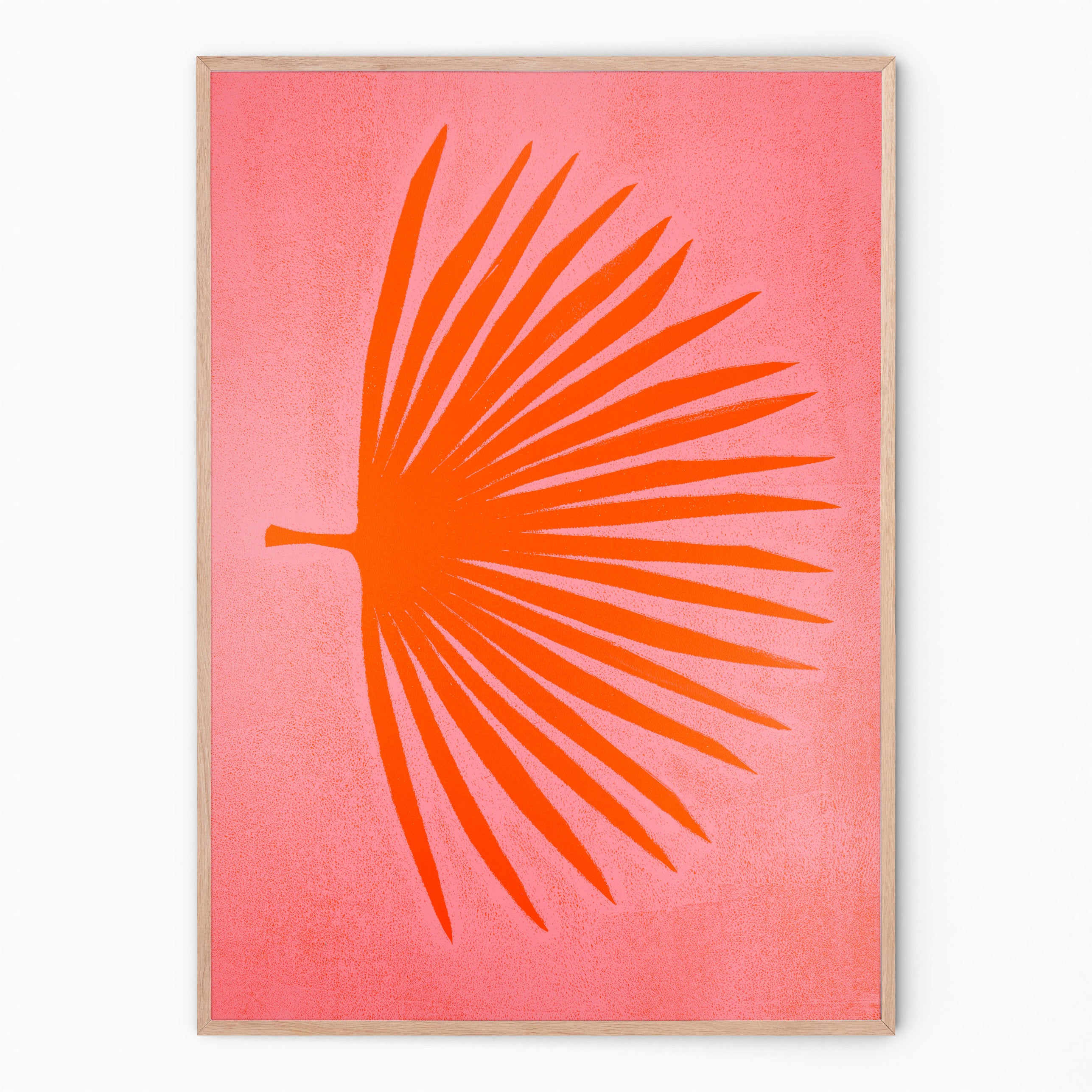 Orange botanical print with palm branch I Handmade poster Enkel Art Studio