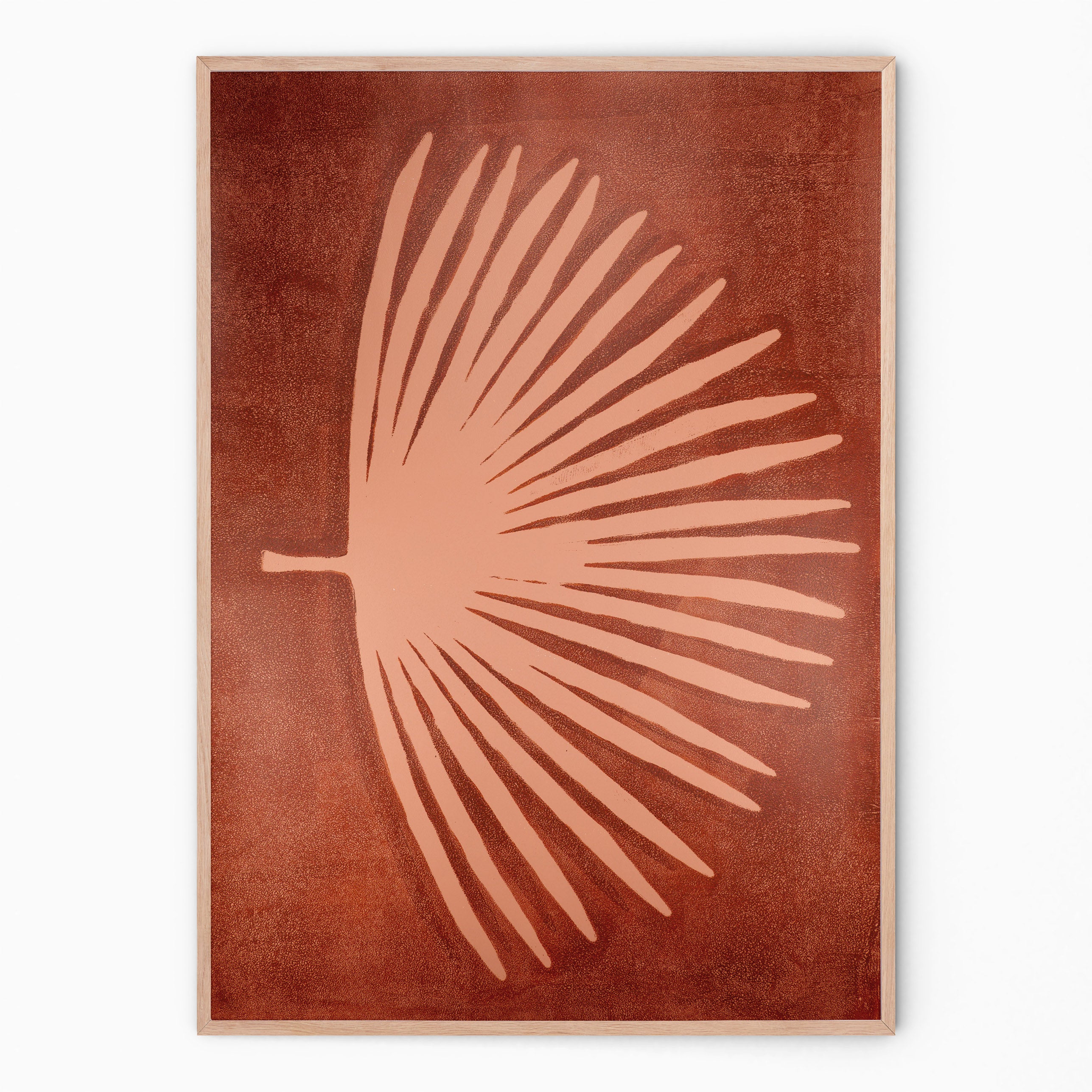 Terra and nude botanical print with palm branch I Handmade poster Enkel Art Studio