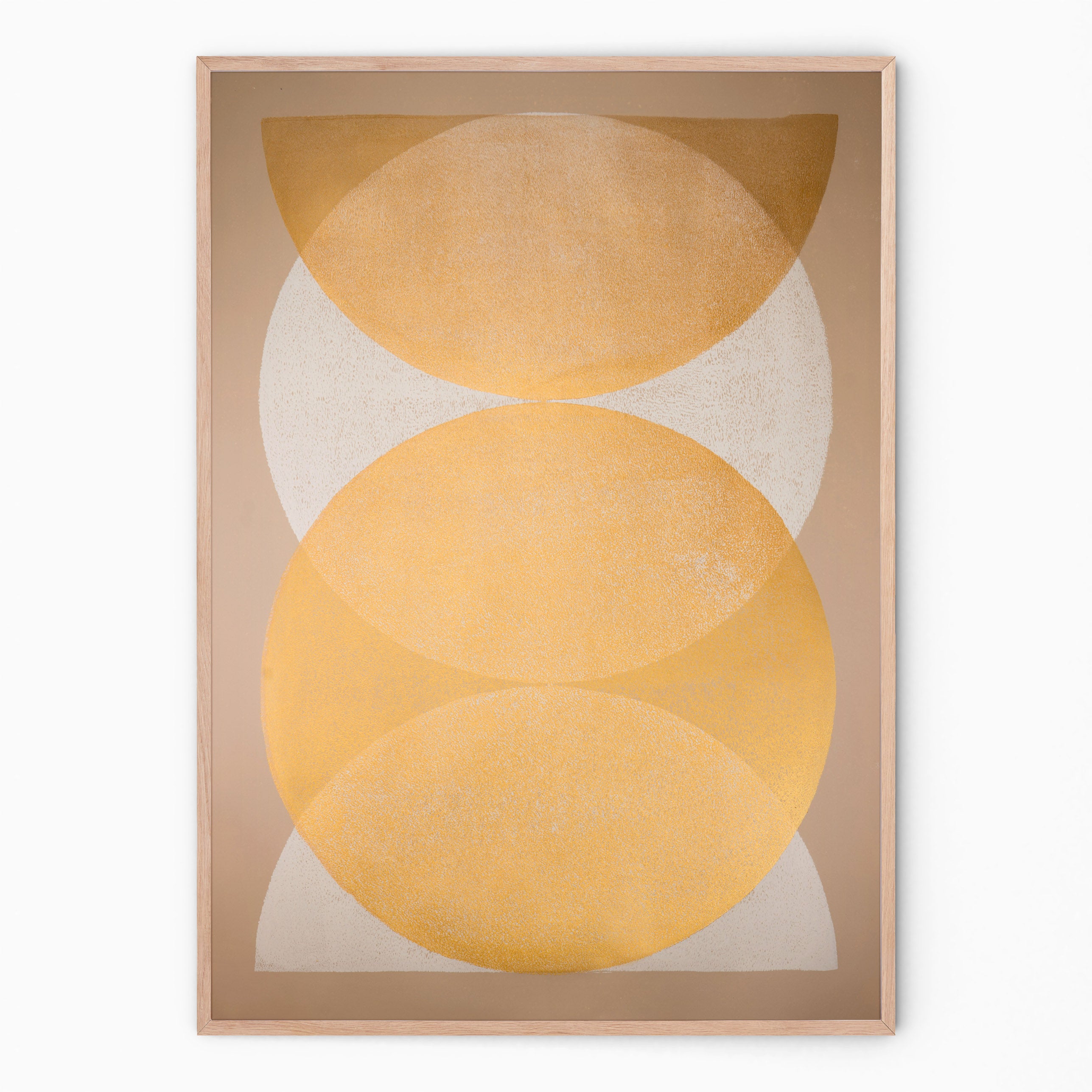 Large wall art in beige and gold circular forms I Handmade poster Enkel Art Studio